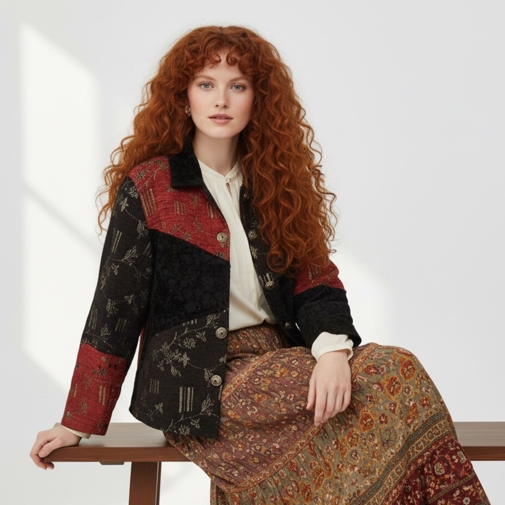 Keren Hart Vintage Patchwork Tapestry Jacket Size M